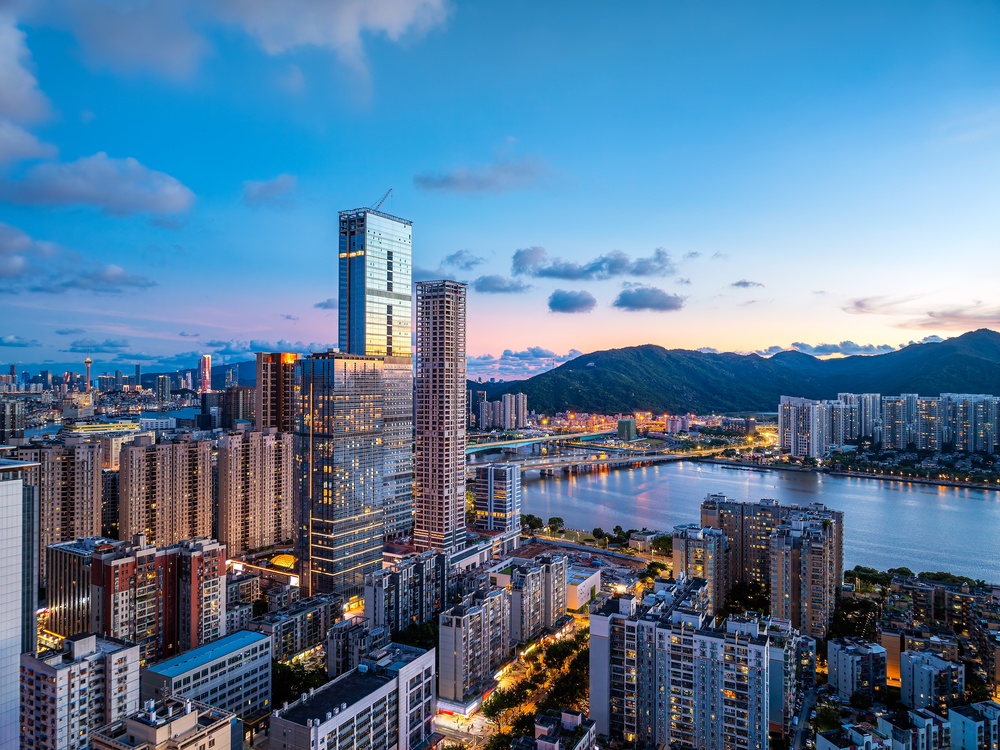 City skyline showing outdoor lighting